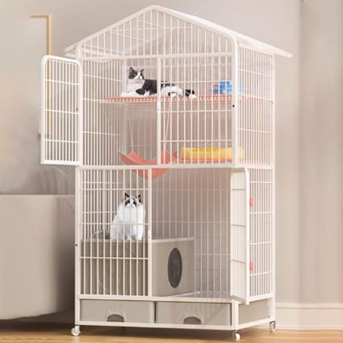 GUQASDV Cat Cage, Cat House, Cat Playpen with Top Cover, Catio Indoor Cat Enclosure with Litter Box with Anti-Collision Lock Easy to Move for Small Animals(White,83x59x160cm) GUQASDV