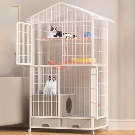 GUQASDV Cat Cage, Cat House, Cat Playpen with Top Cover, Catio Indoor Cat Enclosure with Litter Box with Anti-Collision Lock Easy to Move for Small Animals(White,83x59x160cm) GUQASDV