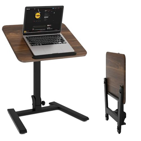 PUNCIA Adjustable Height Small Standing Desk Foldable Laptop Table with Stoppers - 90° Tiltable Rolling Computer Cart Portable Workstation Mobile Desk for Home Office Small Space Bedroom Dorm Study PUNCIA