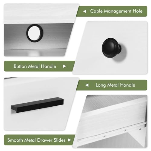 Catrimown Computer Desk with Storage Drawers and Hutch, 44 Inch Home Office Desks with 4 Drawers & Monitor Stand for Small Space, Small White Desk Writing Table Study Desks for Bedroom, White Catrimown