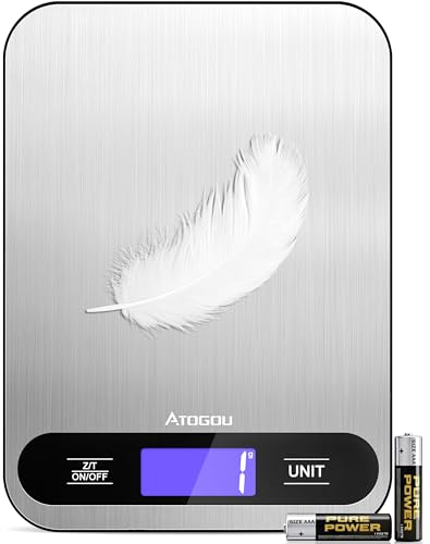 Atogou Food Scale, 33lb/ 15kg Digital Kitchen Scale with Full View LCD Display, Durable Stainless Steel Surface, for Cooking, Baking, Meal Prep Black
