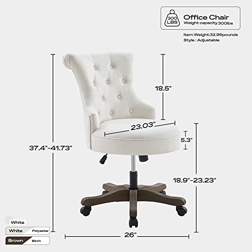 Batohom Home Office Chair Adjustable Height Swivel Chair with Wheels Linen Fabric Upholstered Computer Desk Chair with Wooden Legs Comfortable Armless Chair for Home Office Study Studio(Beige - WoodArtSupply