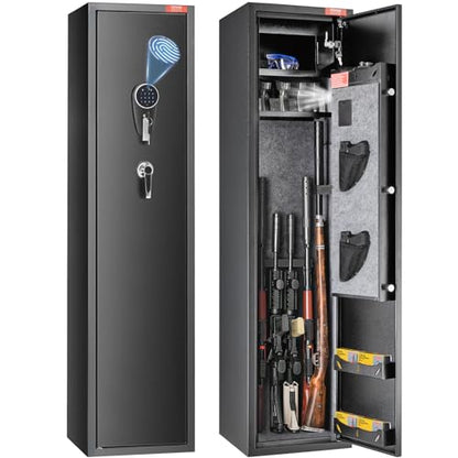 VEVOR 7-8 Rifles Gun Safe, Rifle Safe with Digital Keypad & Lock, Gun Storage Cabinet with Built-in Storage Locker, Removable Storage Shelf for Home Long Gun and Pistols