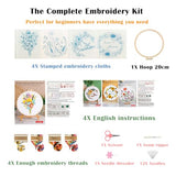 Vigdit 4 Pack Embroidery Kit for Beginners, Needlepoint Cross Stitch Kit for Adult Beginner, Easy DIY Hand Embroidery Starter Kit with Stamped Floral Pattern Embroidery Hoop Tools and Instruction