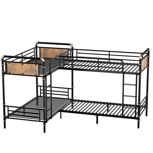 AnwickNomo Quad Bunk Bed for 4 Kids, Heavy Duty Metal Twin Bunk Bed Frame, Detachable Triple Bunk Bed, Can Be Divided Into 3 Twin Beds, Black (Quad) AnwickNomo