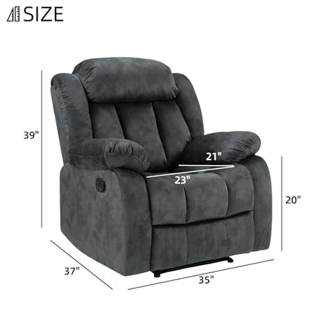 EBELLO Manual Recliner Chair, Classic and Fabric Recliner Sofa with Overstuffed Arms and Back for Living Room, Bedroom, Grey EBELLO