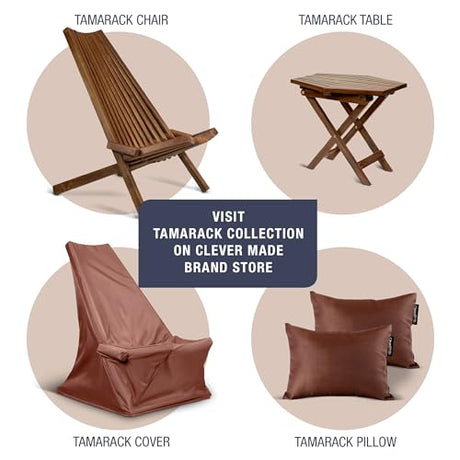 CleverMade Tamarack Folding Wooden Outdoor Chair -Stylish Low Profile Acacia Wood Lounge Chair for the Patio, Porch, Lawn, Garden or Home Furniture - Cinnamon CleverMade