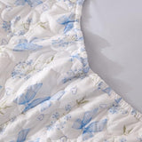 Jolusere Zipper Bedding Full Blue Bow Comforter Zipper Bedding Set for Kids Girls,Cute Princess Bowknot Coquette Floral Design, All in one Zipper Bedding（Blue,Full） Jolusere