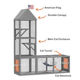 TIMHAKA 2 in 1 Indoor Catio, Outdoor Cat Enclosure with Tunnel, Pet Playen Include 1 Catio and 1 Tunnel, Cat Enclosure with Cats Hammock and Waterproof Cover, Indoor Outdoor Cats Cage with 2 Door TIMHAKA