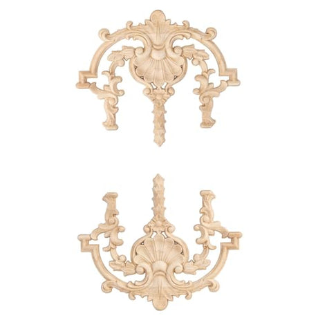 Aiminjey 2 Pack Decorative Wood Carved Appliques Onlays, 7.9 x 9.4inch Unpainted Solid Wood Carving Decal for Furniture Cabinet Door Center Bed Aiminjey