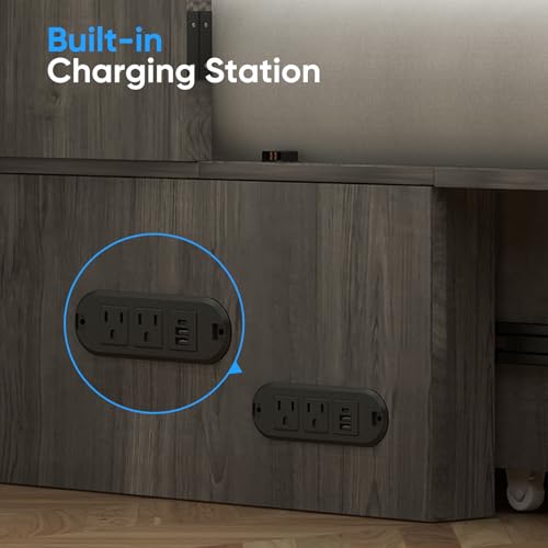 PUREMIND Cabinet Bed - Queen Murphy Bed with Mattress Included - Murphy Bed Queen with Storage Drawers, USB Charging Station, Headboard, Space Saving Wallbed for Guest Room and Small Space PUREMIND