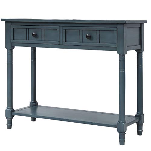 Harper & Bright Designs TREXM Daisy Series Console Table Traditional Design with Two Drawers and Bottom Shelf (Navy) Harper & Bright Designs