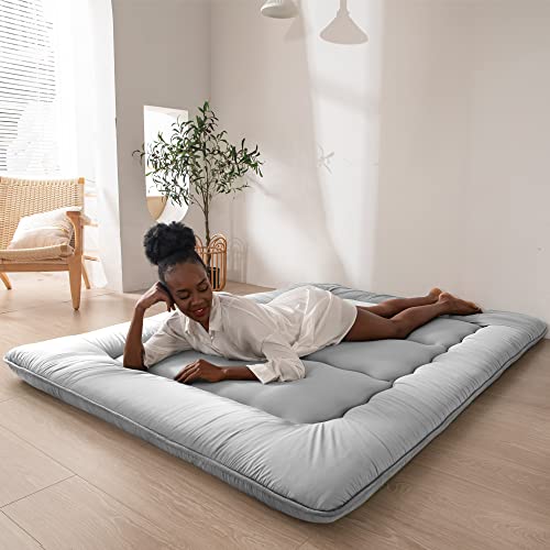MAXYOYO Japanese Floor Mattress Futon Mattress, Thicken Daybed Sleeping Pad Foldable Roll Up Boys Girls Dormitory Kids Lounger Bed Couch and Sofa, Grey, Full MAXYOYO