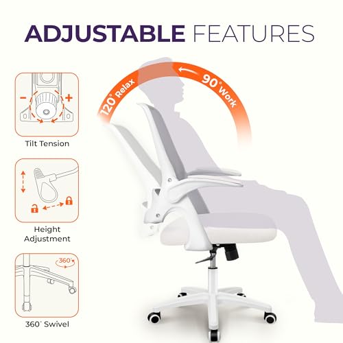 NEO CHAIR Office Desk Computer Gaming Ergonomic Chair with Lumbar Back Support Adjustable Height Swivel Wheels Flip-up Arms Mesh Chair for Home or Office (Ivory) NEO CHAIR
