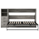 SOFTSEA Twin Horizontal Murphy Bed with Storage, Hideaway Murphy Bed Cabinet with Drawers & LED Light, Farmhouse Hidden Wall Bed Frame Space-Saving for Guest Room Bedroom Office, Grey SOFTSEA