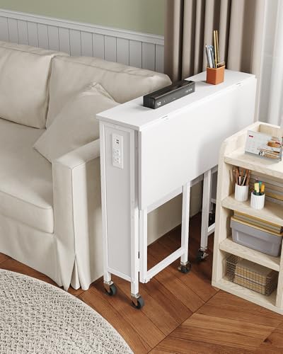 CHOEZON 31.5" Modern White Folding Computer Desk with Power Outlets, Wheels, Storage, Perfect for Small Spaces White TDN01UWB CHOEZON