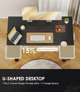 OffiGo U Shaped Electric Standing Desk, 48 Inch Height Adjustable Sit Stand Table, Writing Computer Desk for Home, Office, Workstation, Black OffiGo