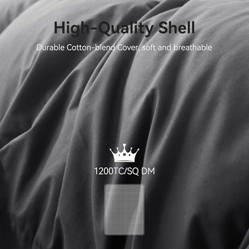 Saisier Grey Goose Feather Down Comforter King Size, Premium All Season Duvet Insert, 750+ Fill Power 1200TC Cotton Blend Fabric Hotel Style Comforter, 50 Oz Lightweight (106x90, Dark Grey) Saisier