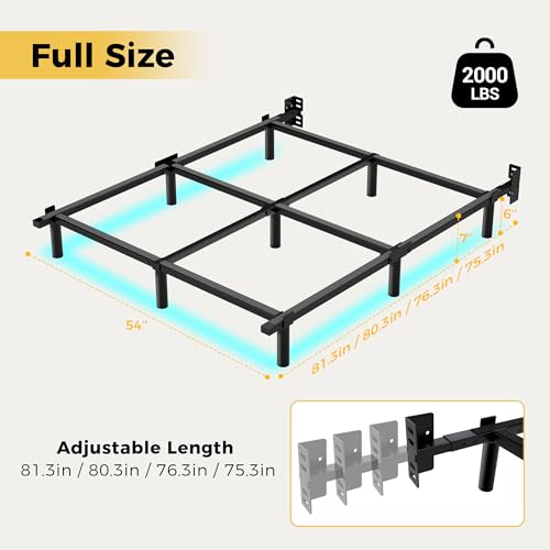 Awesofurni Full Size Bed Frame with Smart LED Lights, 7 Inch Basics Metal Bed Frame, Heavy Duty 9-Leg Base for Box Spring and Mattress, Noise-Free, Easy Assembly, Black Awesofurni