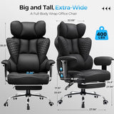 COMHOMA Big and Tall Office Chair 400LBS Wide Ergonomic Fabric Deluxe Embossing Designed Gaming Chair with Foot Rest,150°Reclining Adjustable Armrests Pocket Spring Back Support and Pillow COMHOMA
