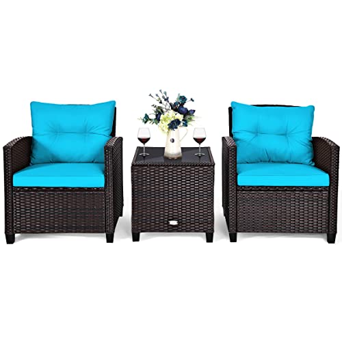 3 PCS Patio Furniture Set, OneSize, Turquoise - WoodArtSupply