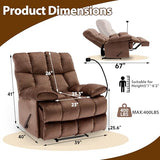 Chizzyseat Manual Adjustable Oversized Recliner Chair with Phone Holder, Extra Large Recliner for Heavy Duty Adults 400lbs, Big Man Recliners for Living Room, Nursery, RV