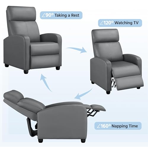 Yaheetech Recliner Chair Set of 2, PU Leather Upholstered Reclining Sofa Chair with Pocket Springs for Living Room, Home Theater Seating Grey