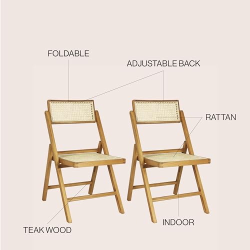 JONATHAN Y FLD1000A-SET2 Theo Mid-Century Vintage Wood Rattan Folding Chair with Adjustable Back Modern, Traditional, Bohemian, Classic, Scandinavian, Minimalist, Light Brown (Set of 2) JONATHAN Y