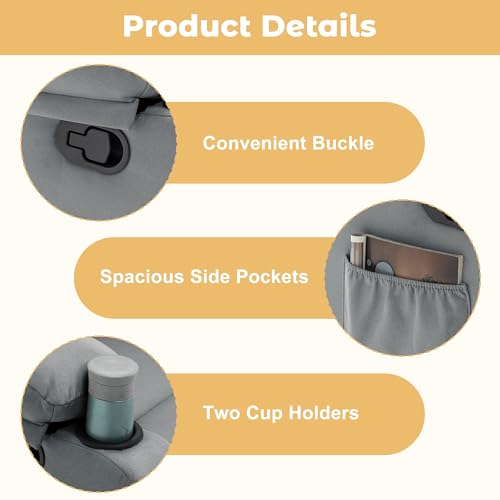 Korser Recliner Chair for Adults, Small Recliners for Small Spaces, Nursery Recliner with Adjustable Backrest, Manual Recliner with Cup Holders and Side Pockets, Chair for Living Room, Lightgrey