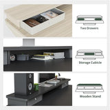 FEZIBO Height Adjustable Electric Standing Desk with 5 Drawers, 55 x 24 Inch Table with Storage Shelf, Sit Stand Desk White Frame/Light Walnut Top, 55 inch FEZIBO