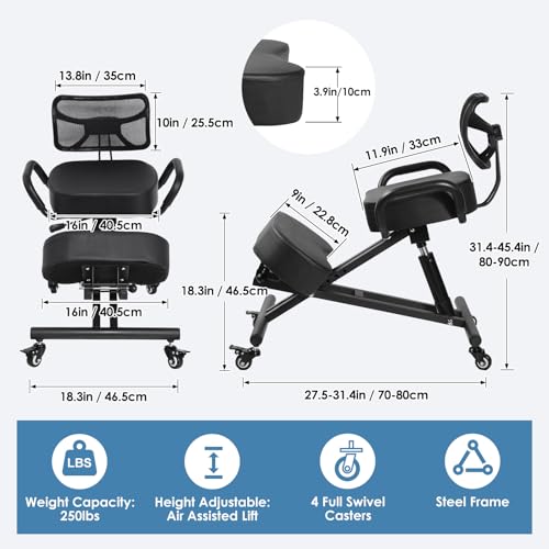 Ergonomic Kneeling Chair with Backrest & Lumbar Support, Adjustable Height Desk Chair with Wheels & Thick Cushion, Ideal for Office & Work from Home, Support Upright Sitting & Relieve Back Pain Generic