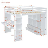 Merax White Full Size Loft Bed with Shelves, Desk, and LED Light Merax