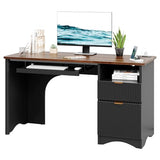 Bestier Computer Desk with Keyboard Tray, 55 inch Office Desk with Power Outlet, Modern Home Office Desk with File Drawer (Walnut with Black, 55" W with Single-Sided Drawers) Bestier