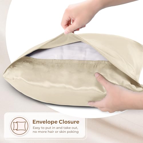 Pure Bedding Satin Pillowcase 2 Pack - King Size (20"x40", Ivory) - Silky Pillow Cases for Hair and Skin - Satin Pillow Covers with Envelope Closure - Extra Soft Premium Microfiber Pure Bedding