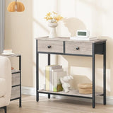 HOOBRO 29.5" Narrow Console Table with 2 Fabric Drawers, Small Entryway Table with 2-Tier Storage Shelves, Sofa Table, Behind Couch Table, for Living Room, Hallway, Greige and Black BG71XG01 HOOBRO