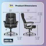 Serta Fairbanks Big & Tall Executive Office Chair, Ergonomic Comfy High-Back ComputerChairs with Lumbar Support, Semi-Plush Seat Cushion, Padded Armrests, Nylon Swivel Base, Bonded Leather, Black Serta
