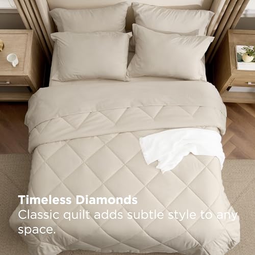 Bedsure 7 Pieces King Comforter Set Premium Series, Hotel Luxury Soft Bed in a Bag, Goose Down Alternative, Safe for Sensitive Skin Bedding Comforter All Season Medium Warmth, Beige King Size Bedsure