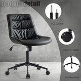 Rowill Faux Leather Office Chair, Ergonomic Armless Desk Chair with Waterproof Cushion & Slient Wheels & SGS-Certified Class 3 Gas Lift, Ideal for Home Office, Study and Vanity(Black) Rowill