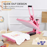 Whubefy Heat Press 15x15 Slide Out, Industrial-Quality Clamshell Sublimation Heat Transfer Machine with 5 DTF Transfer Sheets, Digital Heat Press Machine for T Shirts/Bags/Pillows/Mouse Pad (Pink) Whubefy