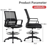 BestOffice Drafting Chair Tall Office Chair Adjustable Swivel Rolling Mesh Height with Lumbar Support Arms Footrest Mid Back for Adults Standing Desk Drafting Stool(Black) BestOffice