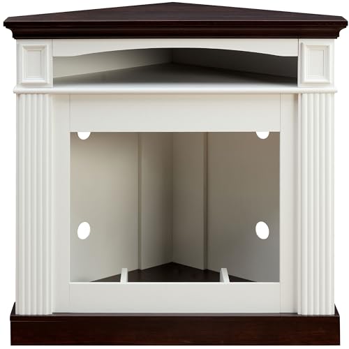 36” Corner Fireplace Mantel Surround, Stylish Wave Design, White OKYCI