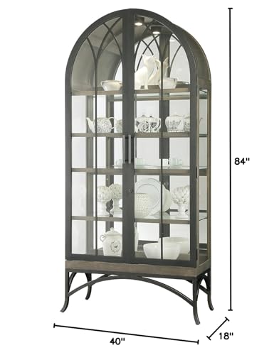 Howard Miller Ramona II Curio Cabinet II, Silver Finish - Lockable Storage Cabinets Vertical Home Decor for Collectibles, Decorative Items & Illuminated Display for Office with Aged Iron Metal Base Howard Miller