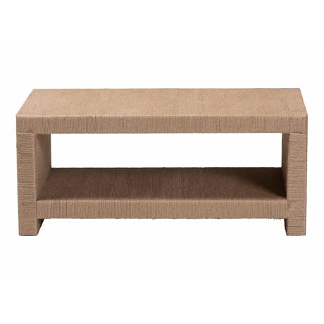 bali & pari Adaya Handwoven Jute Coffee Table - Rectangular Living Room Center Table with Open Shelf Storage, Handcrafted Boho Accent Furniture bali & pari