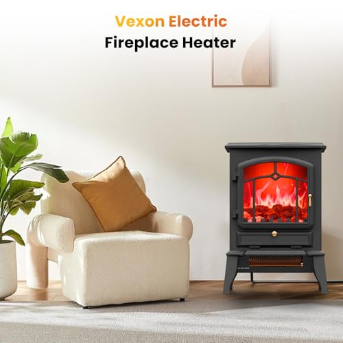 VEXON Electric Fireplace Heater,1000W/1500W Electric Infrared Quartz Fireplace, 22” Freestanding Stove Heater with Realistic Flame, Portable Fireplace, Electric Fireplace Heater for Indoor use