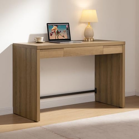 SICOTAS Computer Desk Writing Table - 47-Inch Home Office Executive Desk with Drawer, Farmhouse Study Desk with Storage,Boho Makeup Vanity Table for Bedroom Dormitory (Reclaimed Caramel Oak, 1 Piece) SICOTAS