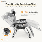 NEWBULIG Zero Gravity Chair, Folding Patio Recliner with Removable Cushion & Cup Holder Trays, Portable Lounge Chair for Beach & Camping, Classic Grey