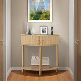 XUZENEST Fluted Half Moon Console Table, Modern Small Entry Table Sofa Table with Storage, Solid Wood Legs Narrow Entryway Table for Living Room, Hallway, Foyer(Natural) XUZENEST