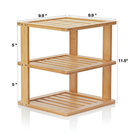 BERYLAND Bamboo Corner Shelf - 3 Tier 10 x 10 inch and 11.5 inches high. Kitchen Cabinet Organizer - Pantry Organization and Storage - Bathroom Countertop Shelves BERYLAND