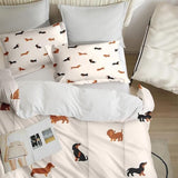 Zzzboro Comforter Set with 2 Pillowcases Queen Size, Cute Happy Dachshund Dog Puppy, Bedding Decor Cartoon Animal Pug Geometric Brown for Kids and Adults, Soft Cozy Bedroom Bed Set Zzzboro