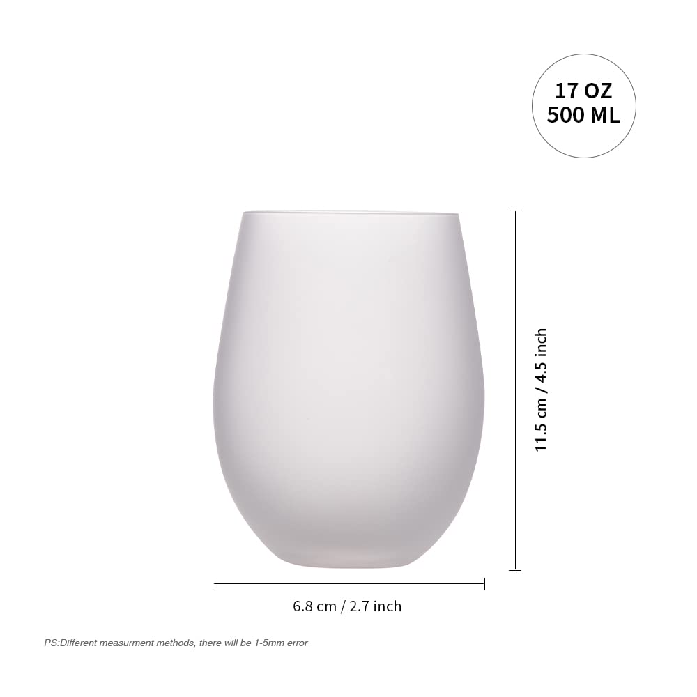 PYD Life Sublimation Blanks Wine Glasses Stemless Frosted 17 OZ Wine Tumbler Glass Cups Mugs Bulk for Sublimation Print 6 Pack